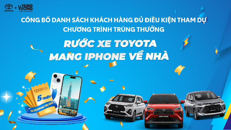 CÔNG BỐ DANH SÁCH KHÁCH HÀNG ĐỦ ĐIỀU KIỆN THAM DỰ CHƯƠNG TRÌNH TRÚNG THƯỞNG “RƯỚC XE TOYOTA – MANG IPHONE VỀ NHÀ” CỦA TOYOTA HÙNG VƯƠNG
